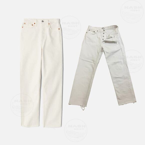 Re/Done Denim - RE/DONE High Rise Stove Pipe Jeans | White Denim, 100% Cotton, 29, MSRP $265
